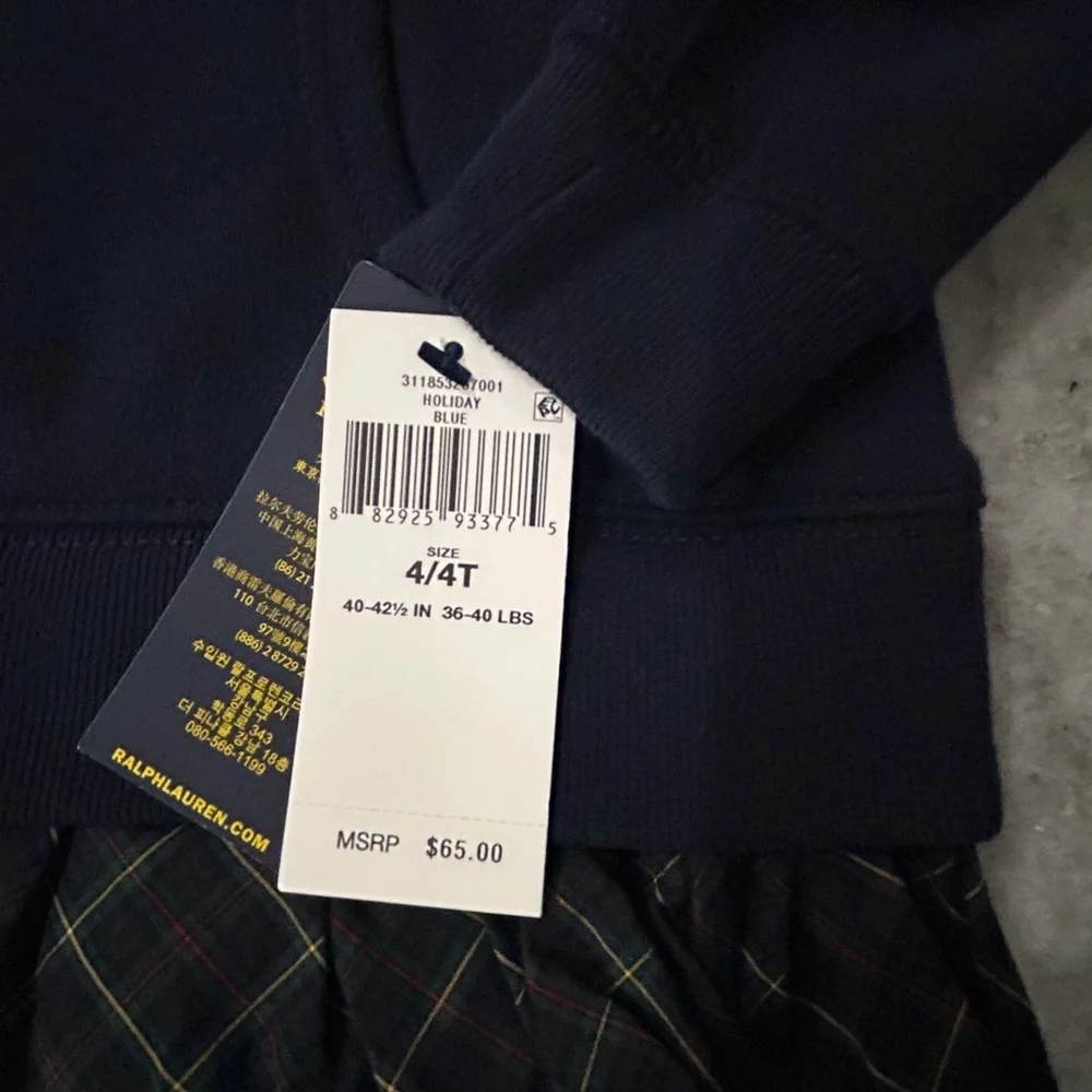 Polo Ralph Lauren Navy Blue Kids Hoodie with Plaid Skirt   Size 4/4T